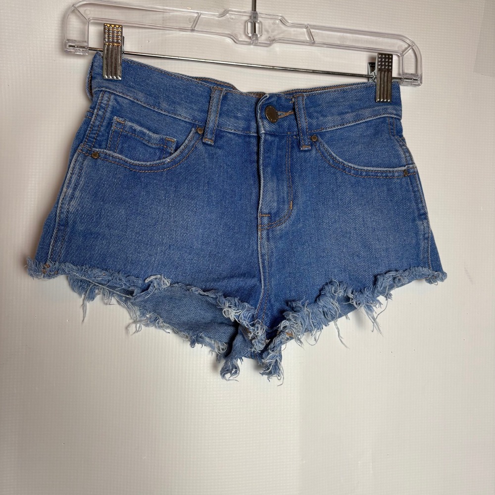 Bullhead Denim Co Blue High‎ Rise Distressed Cut Off Micro Mini Jean Shorts 22